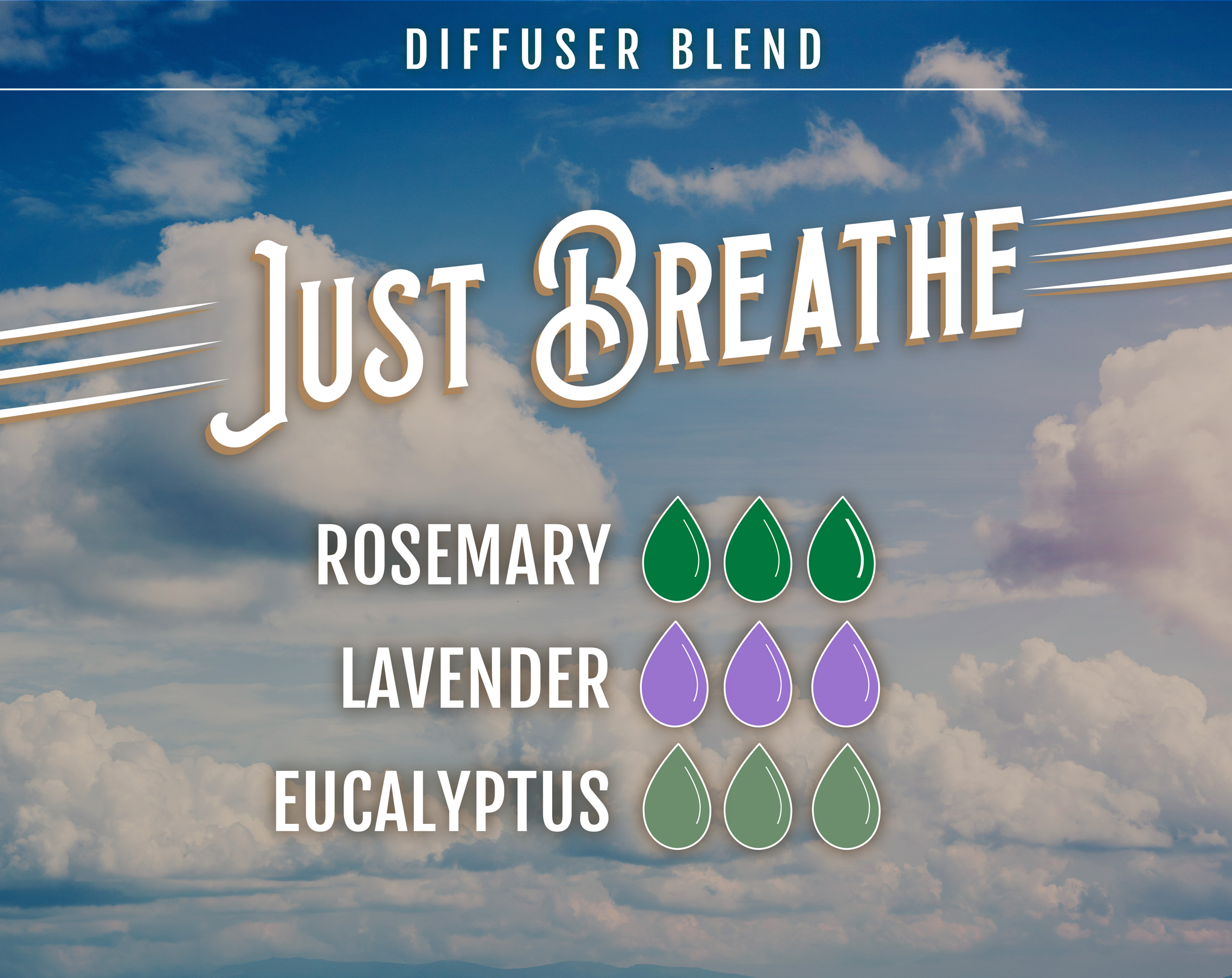 Just Breath Rosemary Diffuser Blend - 3 Drops of Rosemary, 3 Drops of Lavender, 3 drops of Eucalyptus