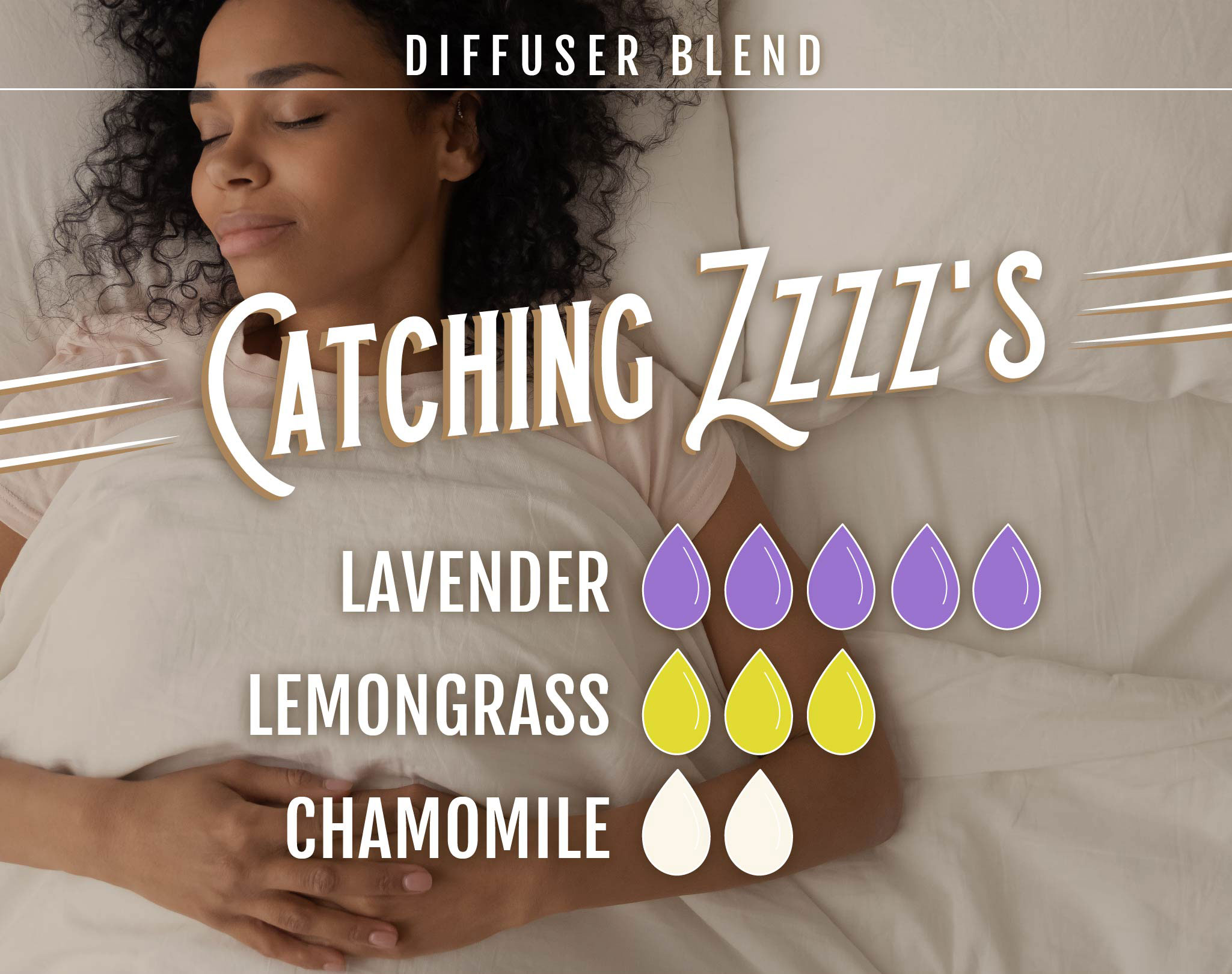 Lavender Essential Oil Diffuser Blend - Catching Zzzz's - 5 drops Lavender, 3 drops Lemongrass, 2 Drops Chamomile