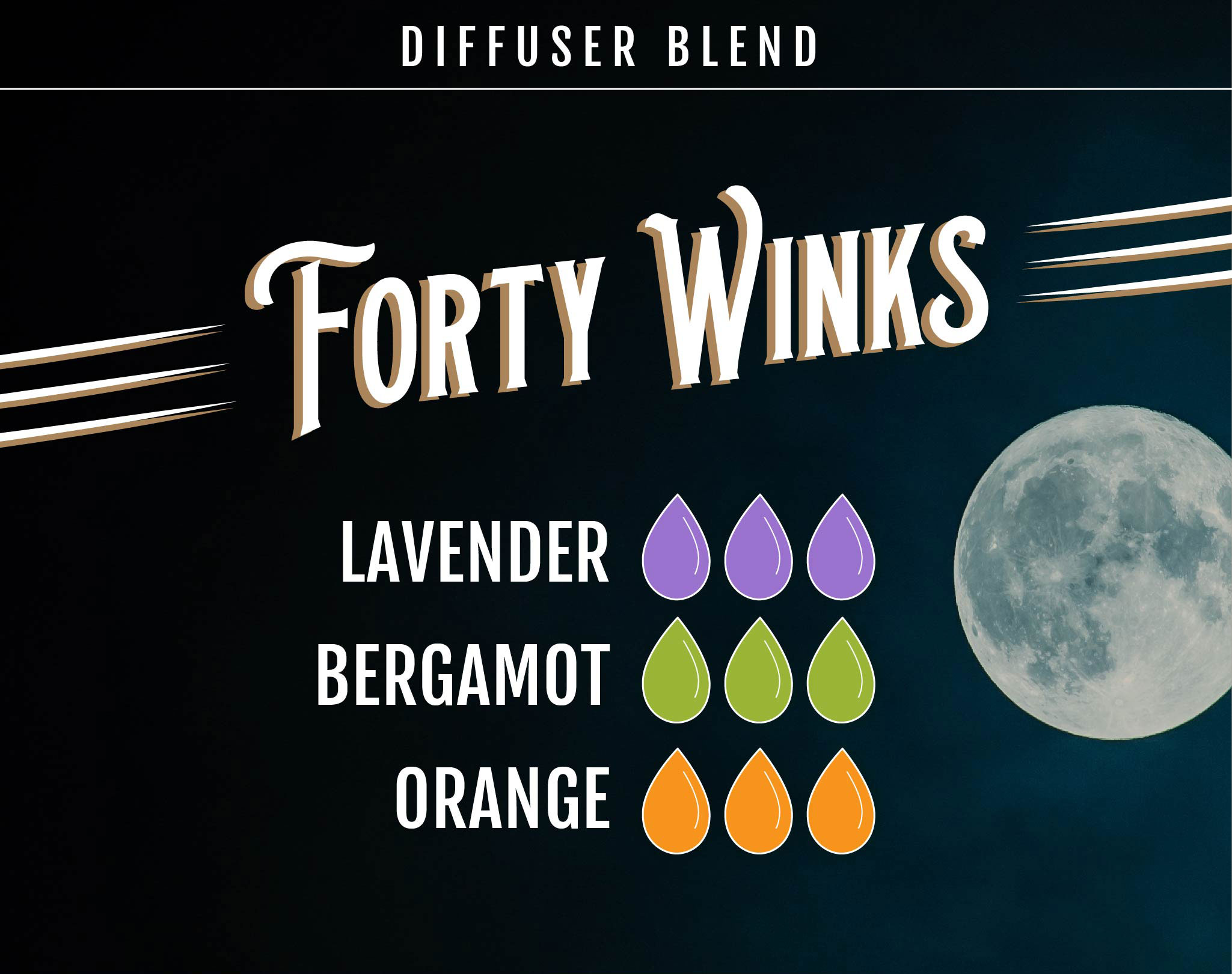 Lavender Essential Oil Diffuser Blend - Forty Winks - 3 drops Lavender, 3 drops Bergamot, 3 drops Orange